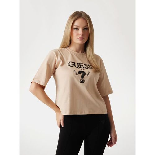 T-Shirt Logo Frontale Con Paillettes - Guess - Modalova