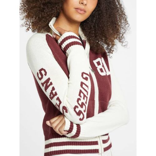 Maglione Con Zip E Logo Varsity Misto Lana - Guess - Modalova