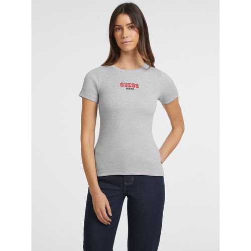 T-Shirt Slim In Maglia A Costine Ricamata - Guess - Modalova