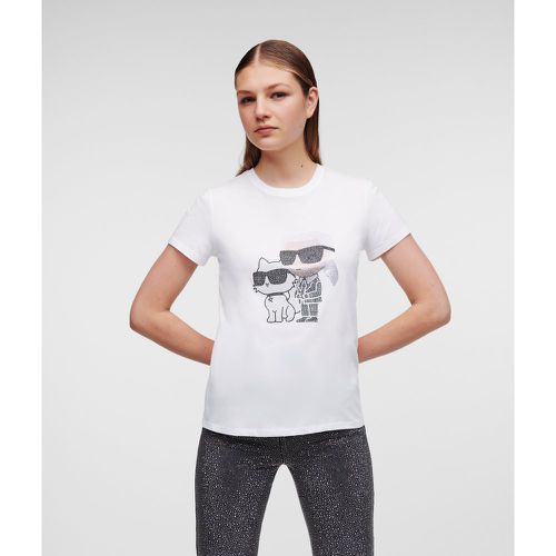 Karl Ikon Rhinestone Karl & Choupette T-shirt, Woman, , Size: M - Karl Lagerfeld - Modalova