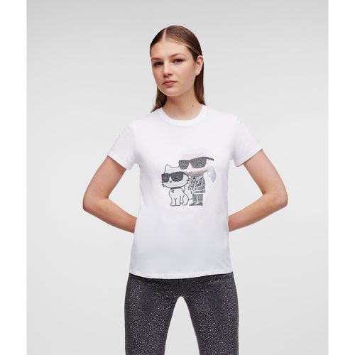 Karl Ikonik Rhinestone Karl & Choupette T-shirt, Woman, , Size: XL - Karl Lagerfeld - Modalova