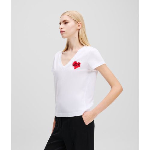 K/heart V-neck T-shirt, Woman, , Size: L - Karl Lagerfeld - Modalova