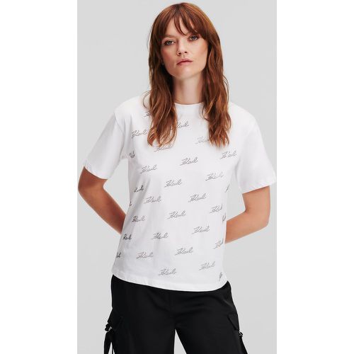 Rhinestone Karl Signature T-shirt, Woman, , Size: L - Karl Lagerfeld - Modalova