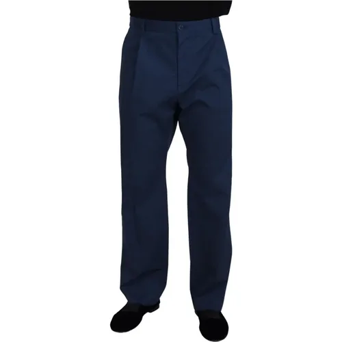 Straight Trousers, male, , Size: L Blue Cotton Straight Fit Pants - Dolce & Gabbana - Modalova