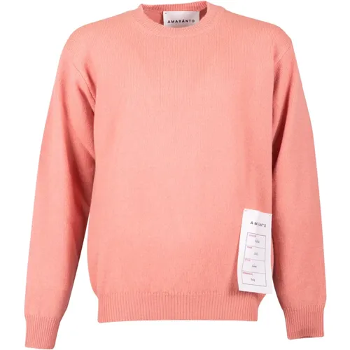 Amaránto, Peach Crew Neck Wool Cashmere Sweater , Herren, Größe: M - AMARÁNTO - Modalova