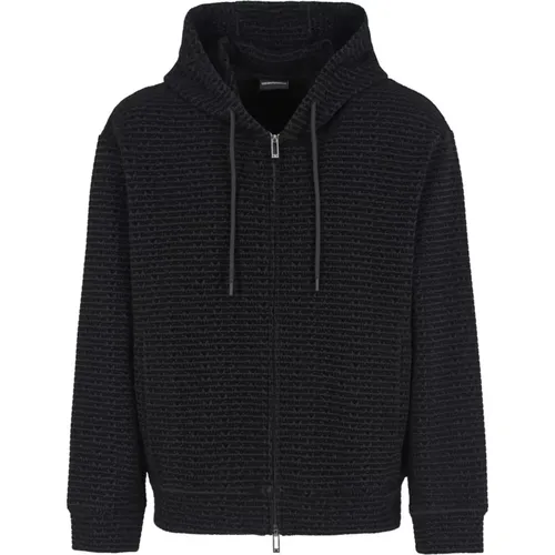 Schwarzer Hoodie mit Logo-Schriftzug überall , Herren, Größe: L - Emporio Armani - Modalova