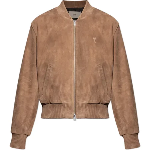 Light Jackets, male, , Size: M Suede jacket with embossed logo - Ami Paris - Modalova