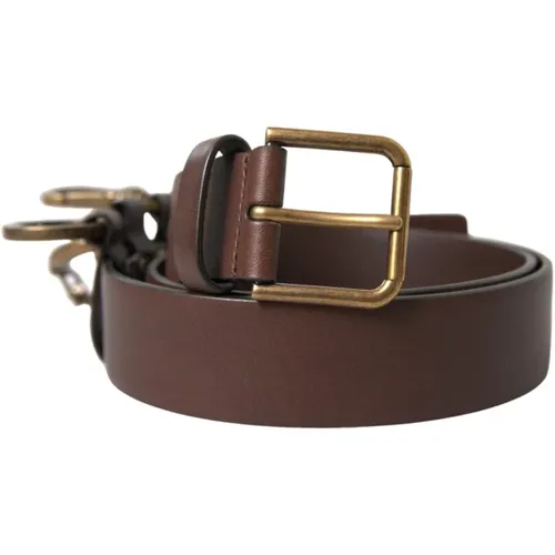 Belts, male, , Size: 85 CM Calf Leather Gold Metal Buckle Belt - Dolce & Gabbana - Modalova