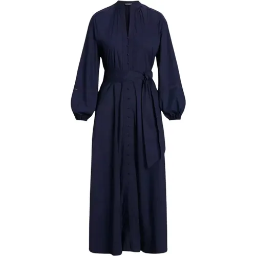 Dunkelblaues Midi-Kleid mit Gürtel , Damen, Größe: S - Ralph Lauren - Modalova