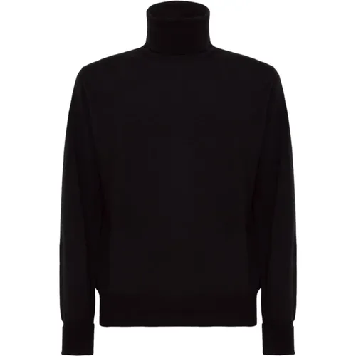 Turtlenecks, male, , Size: L Merino Turtleneck Jumpers with Leather Patches - Alpha Studio - Modalova