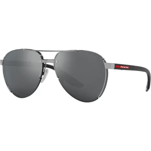 Matt Schwarze Sonnenbrille mit Grau Silber , Herren, Größe: 61 MM - Prada - Modalova