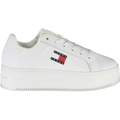 Weiße Polyester-Sneaker mit Schnürsenkeln , Damen, Größe: 37 EU - Tommy Hilfiger - Modalova