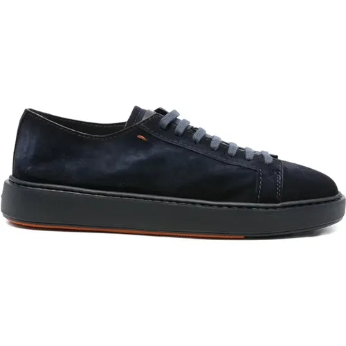 Sneakers, male, , Size: 7 US Navy Suede Sneaker - Santoni - Modalova
