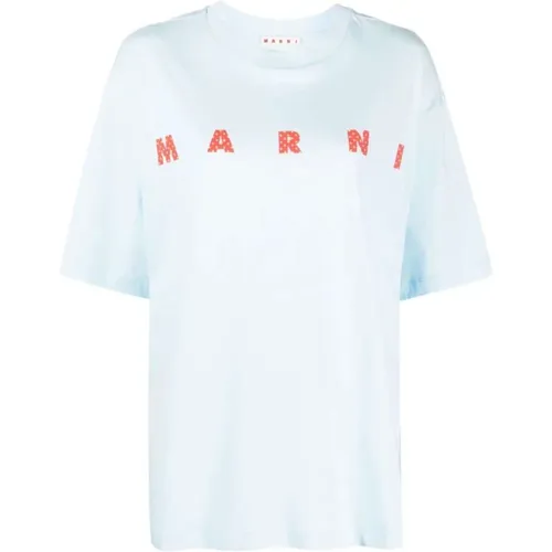 Logo-Print Baumwoll T-Shirt , Damen, Größe: 2XS - Marni - Modalova