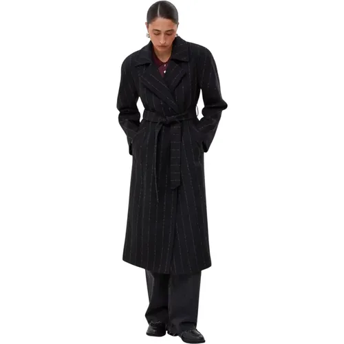 Women's Long Pinstripe Belted Coat Er00115845 , female, Sizes: S, L, M - Estro - Modalova