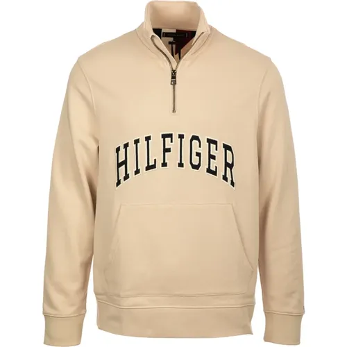 Zip-throughs, male, , Size: XL White Half-Zip Sweatshirt - Tommy Hilfiger - Modalova