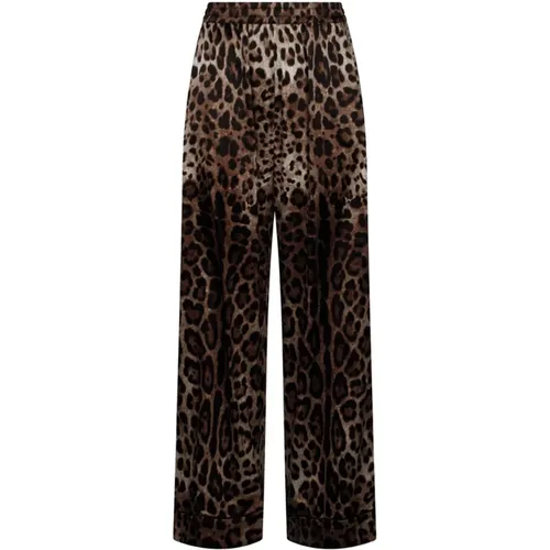 Pyjamas, female, , Size: M Leopard Print Satin Pyjama Pants - Dolce & Gabbana - Modalova