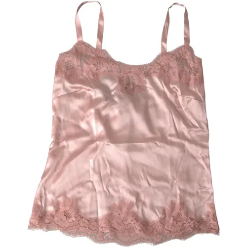 Antique Rose Lace Silk Camisole Top , female, Sizes: L - Dolce & Gabbana - Modalova