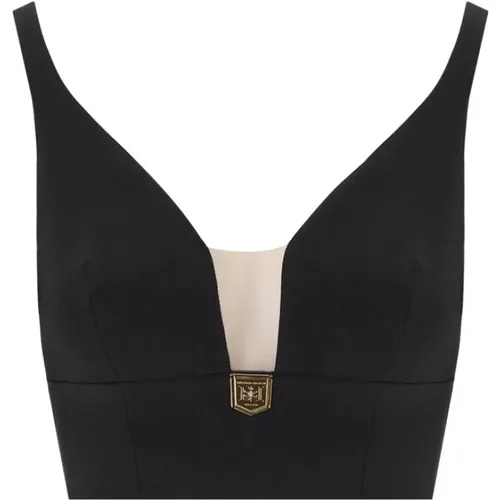 Schwarzes Logo Crop Top , Damen, Größe: M - Elisabetta Franchi - Modalova