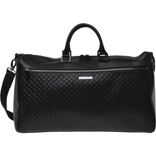 Travel bag in woven leather with print - Baldinini - Modalova