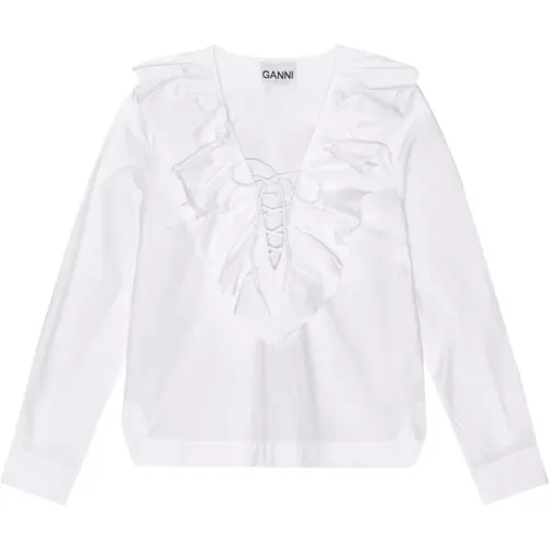 Cotton Ruffle Collar Shirt , female, Sizes: M, S - Ganni - Modalova