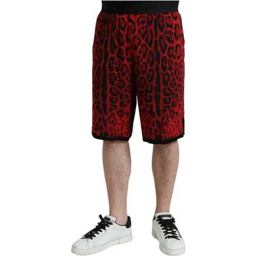 Long Shorts, male, , Size: S Red Leopard Print Bermuda Shorts - Dolce & Gabbana - Modalova