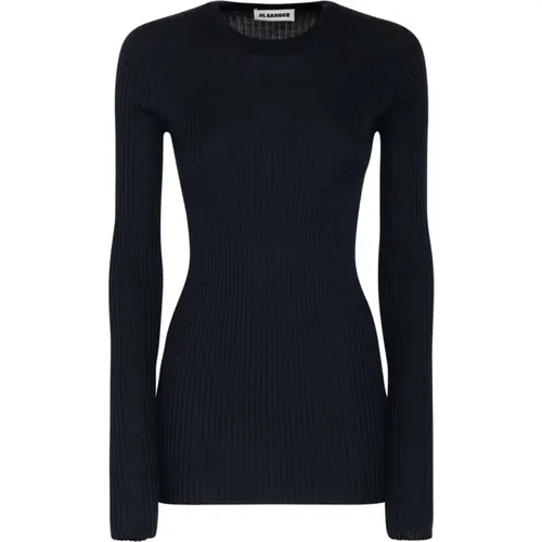 Navy Wool Ribbed Knit Sweatshirt , female, Sizes: M, S - Jil Sander - Modalova