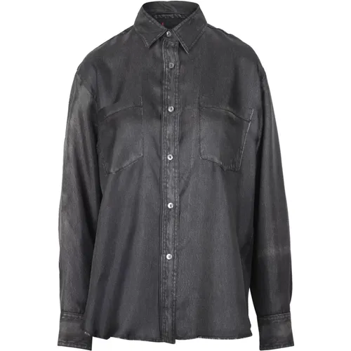 Denim Shirts, female, , Size: XS Silk Shirt with Denim-Effect Print - Jucca - Modalova