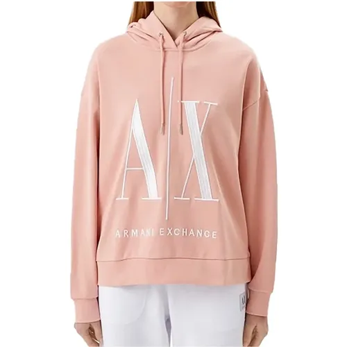 Rosa Hoodie Sweatshirt mit Brand Logo , Damen, Größe: L - Armani Exchange - Modalova