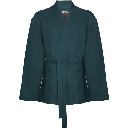 Light Jackets, male, , Size: M Belted Kimono Jacket - Zegna - Modalova