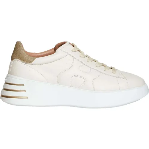 Weiße Leder Gold Glitter Sneakers , Damen, Größe: 40 EU - Hogan - Modalova