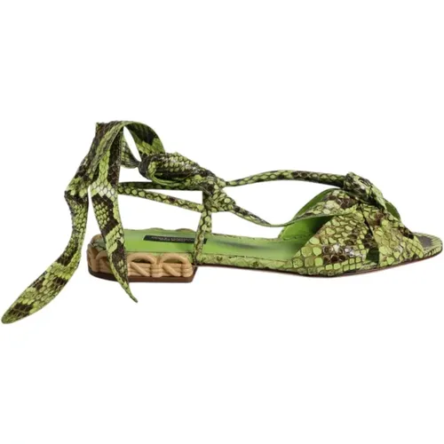 Flat Sandals, female, , Size: 7 US Animal Print Ankle Wrap Sandals - Dolce & Gabbana - Modalova