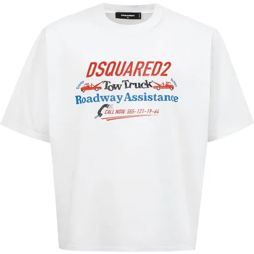 Weiße Tow Truck Print T-Shirt - Dsquared2 - Modalova