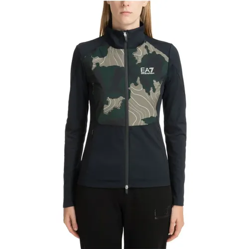 Zip-throughs, female, , Size: S Camouflage Zip-Up Sweatshirt with Logo - Emporio Armani EA7 - Modalova