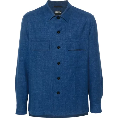 Cashmere Linen Overshirt Button Closure Pockets , male, Sizes: L - Ermenegildo Zegna - Modalova