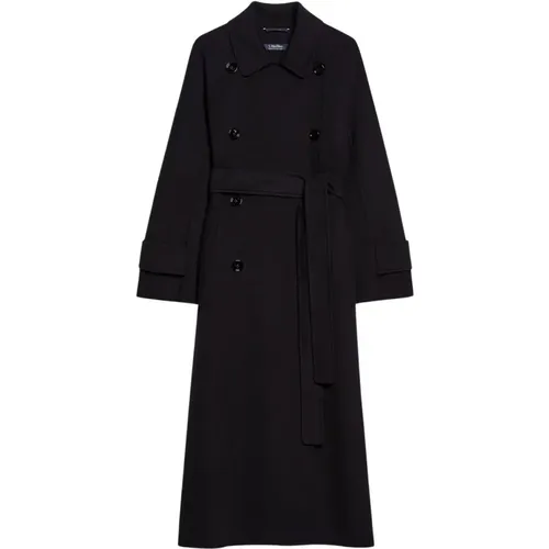 Schwarzer Wollmantel mit Gürtelärmeln , Damen, Größe: 2XS - Max Mara - Modalova