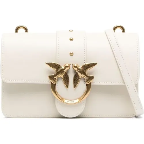 Weiße Leder-Schultertasche mit Gold-Logo - pinko - Modalova