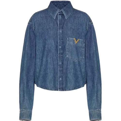 Denim Jackets with V Gold Detail , female, Sizes: L - Valentino Garavani - Modalova