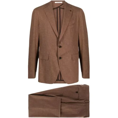 Single Breasted Suits, male, , Size: L Chocolate Wool Blend Blazer and Trousers - Tagliatore - Modalova