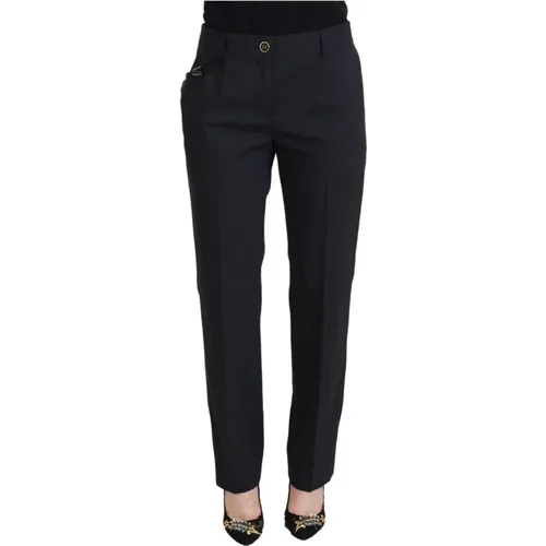 Chinos, female, , Size: XS Logo Wool Blend Pants - Dolce & Gabbana - Modalova