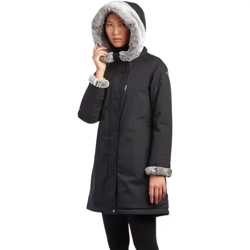 Schwarzer Parka mit Eco Fur Kapuze , Damen, Größe: XS - Canadiens - Modalova