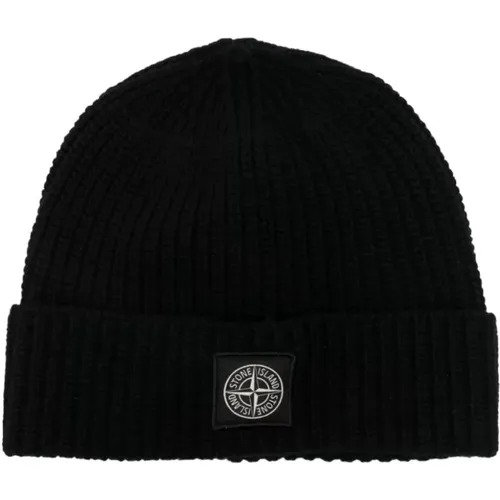 Schwarze Beanie Mütze , Herren, Größe: ONE Size - Stone Island - Modalova