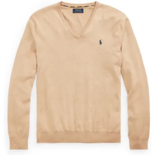 Camel Melange Cotton V-Neck Sweater , male, Sizes: XL - Polo Ralph Lauren - Modalova