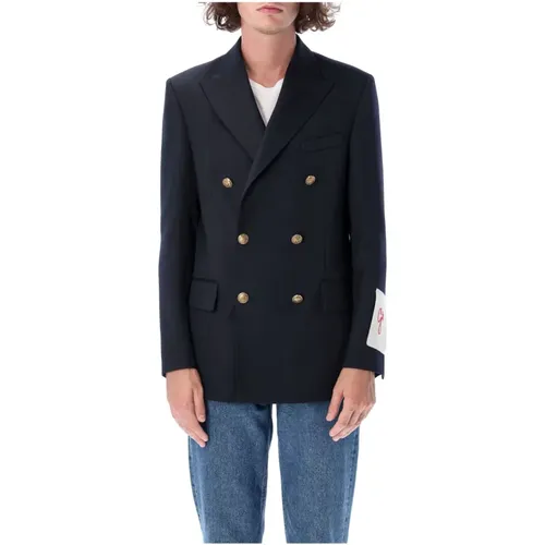 Blazers, male, , Size: L Navy Double-breasted Jacket - Golden Goose - Modalova