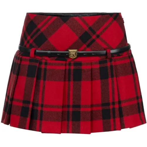 Short Skirts, female, , Size: S Tartan Pleated Mini Skirt Wrap Closure - Elisabetta Franchi - Modalova