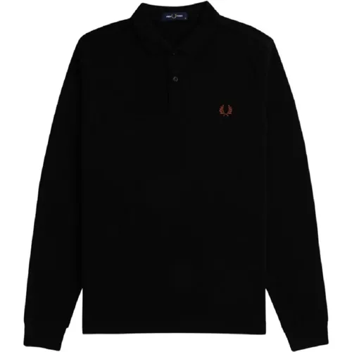 Schwarzes Langarm-Poloshirt aus Baumwolle , Herren, Größe: L - Fred Perry - Modalova