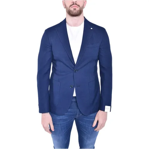 Blazers, male, , Size: 2XL Cotton Single-Breasted Jacket in Micro Pattern - L.b.m. 1911 - Modalova