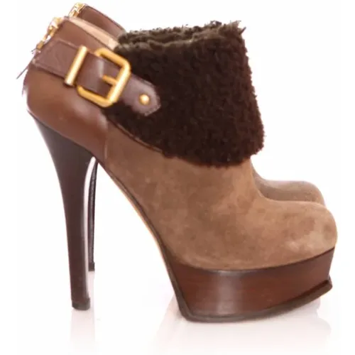 Pre-owned suede ankle shoots with shearling wool , female, Sizes: 3 1/2 UK - Fendi Vintage - Modalova