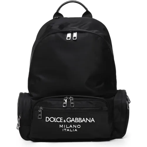 Nylon Backpack with Leather Details , male, Sizes: ONE SIZE - Dolce & Gabbana - Modalova