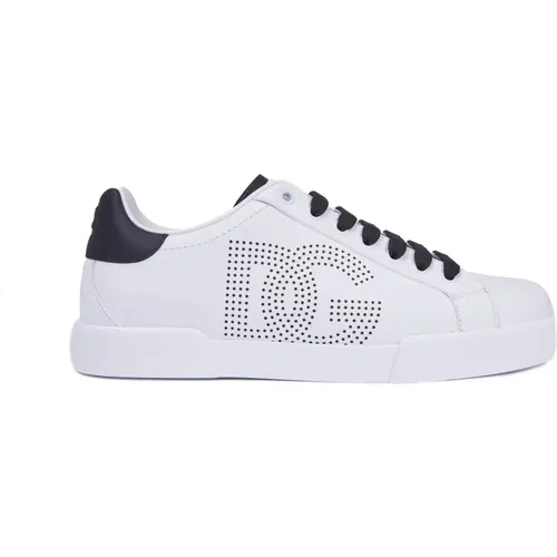 Weiße Ledersneakers mit Perforiertem Logo , Herren, Größe: 41 EU - Dolce & Gabbana - Modalova